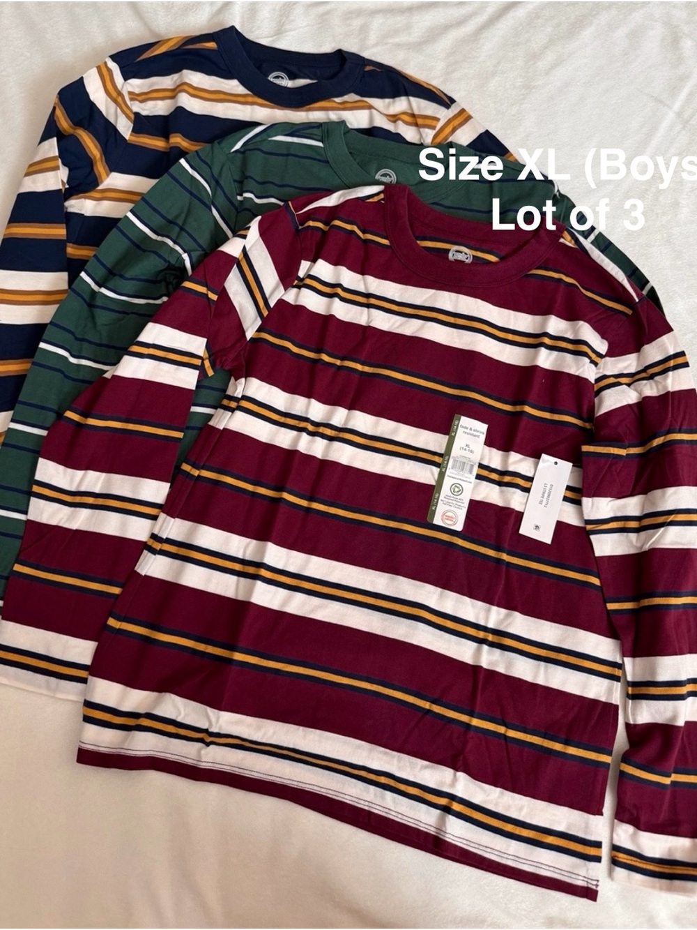 Wonder Nation Boys' Long Sleeve Stripe Tees , XL (14-16)